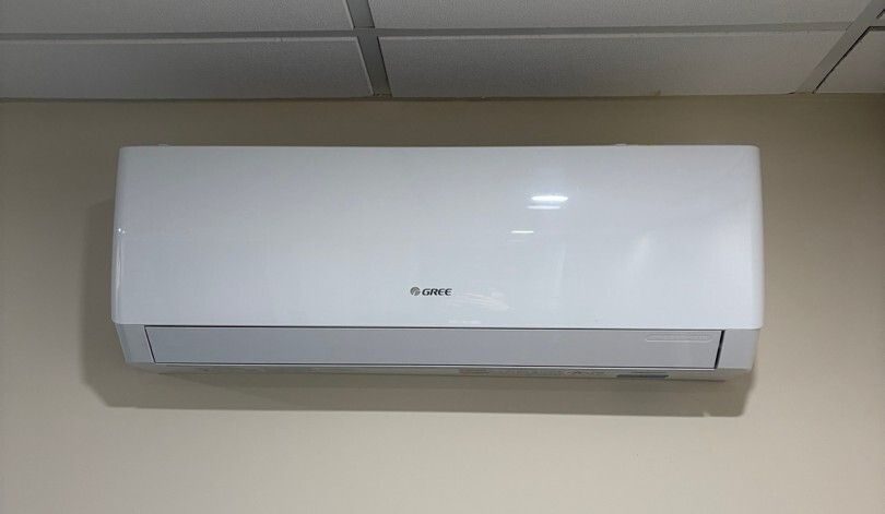 Gree ductless head installed on a finished basement wall